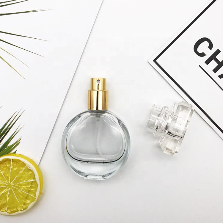 Wholesale Empty Miniature Premium Portable Clear Flat Round Perfume Glass Spray Bottle