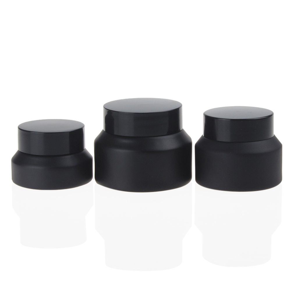 Wholesale Empty Packaging 15g 30g 50g Matte Black Cream Jar for Sale, Inclined Shoulder Cosmetic Frosted Black Glass Jar