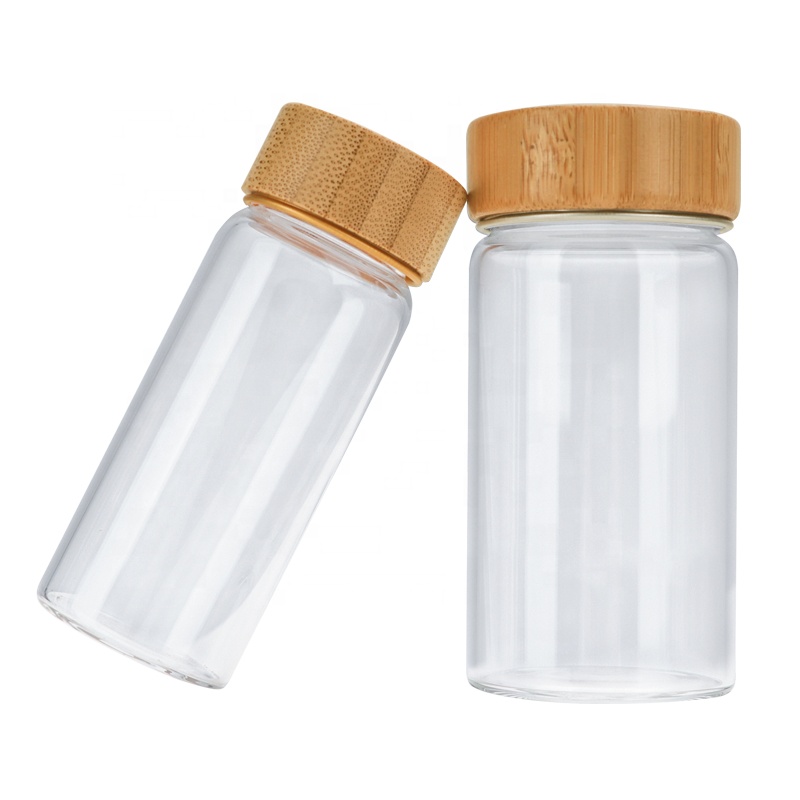 Wholesale Empty Small Glass Bottle 10ml 20ml 30ml 50ml Borosilicate Clear Tube Bottle Glass Bamboo Screw Cap Glass Bottle