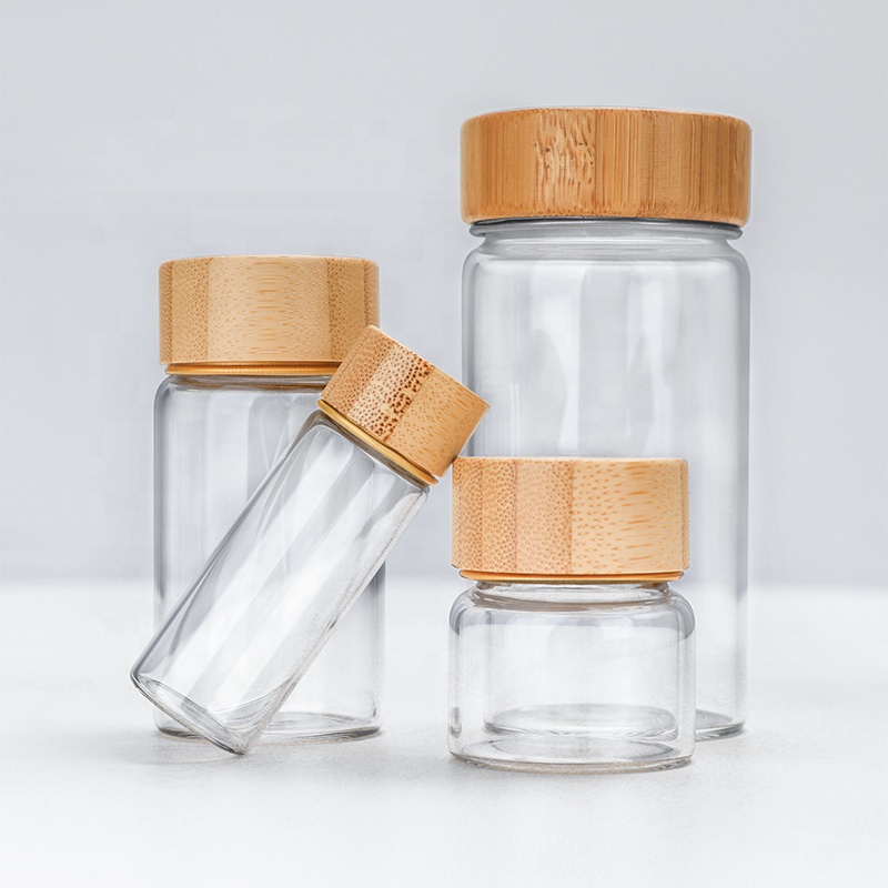 Wholesale Empty Small Glass Bottle 10ml 20ml 30ml 50ml Borosilicate Clear Tube Bottle Glass Bamboo Screw Cap Glass Bottle