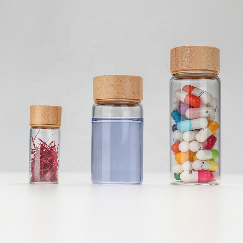 Wholesale Empty Small Glass Bottle 10ml 20ml 30ml 50ml Borosilicate Clear Tube Bottle Glass Bamboo Screw Cap Glass Bottle