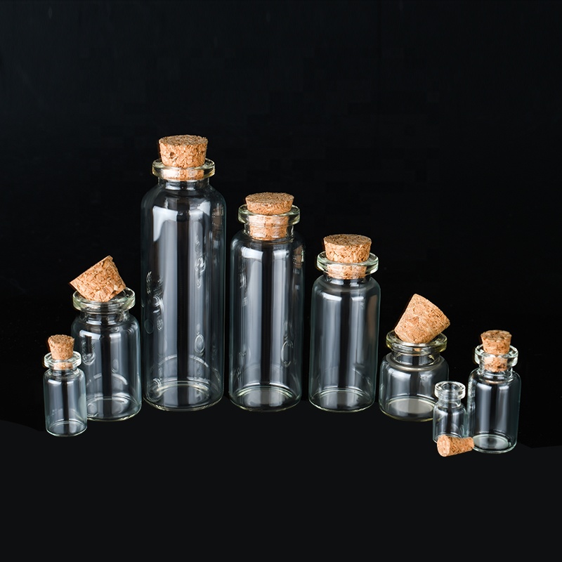 Wholesale Empty Small glass wishing bottle 0.5ml 1ml 2ml 3ml 5ml 7ml 10ml 20ml 30ml 50ml 60ml glass vials glass bottle with cork