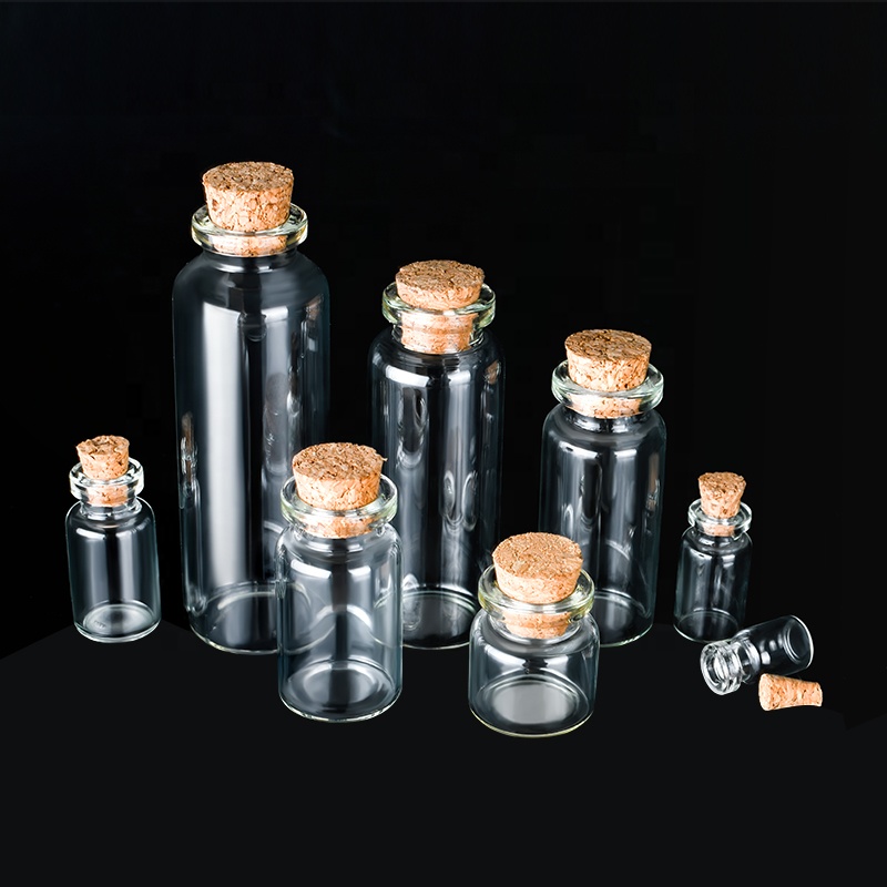 Wholesale Empty Small glass wishing bottle 0.5ml 1ml 2ml 3ml 5ml 7ml 10ml 20ml 30ml 50ml 60ml glass vials glass bottle with cork