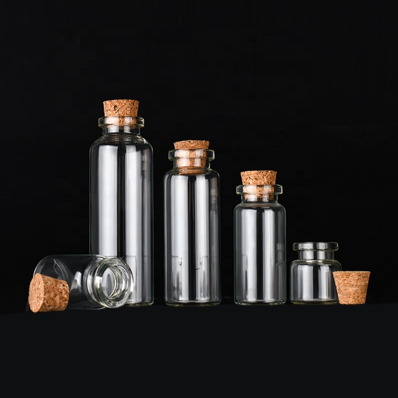 Wholesale Empty Small glass wishing bottle 0.5ml 1ml 2ml 3ml 5ml 7ml 10ml 20ml 30ml 50ml 60ml glass vials glass bottle with cork
