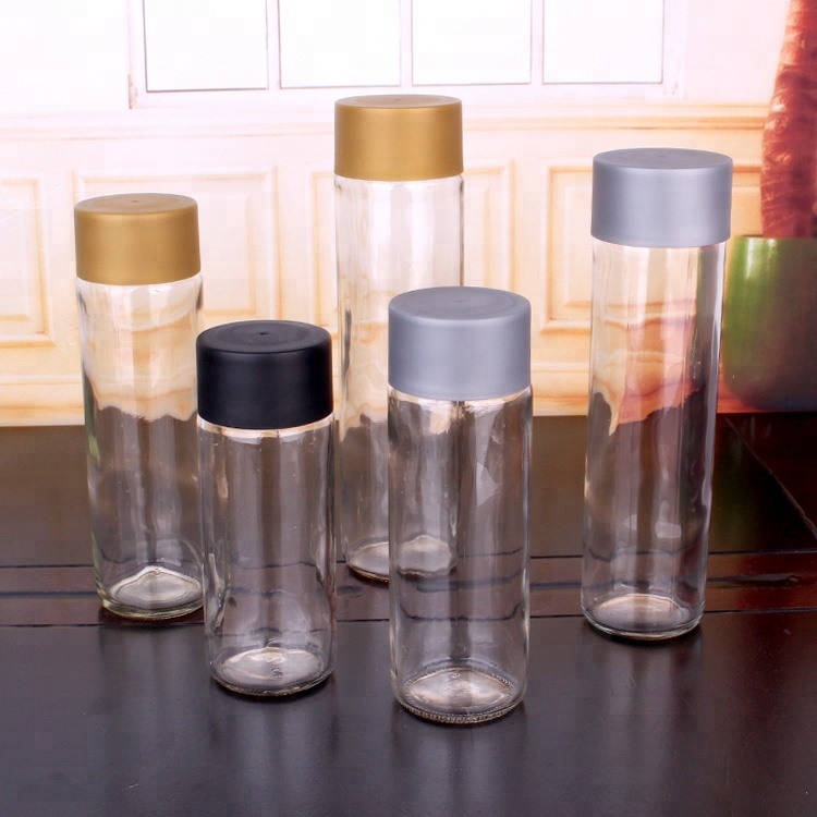Wholesale Empty clear 500ml 400ml 350ml 300ml 250ml cylinder glass water bottle with plastic screw lid