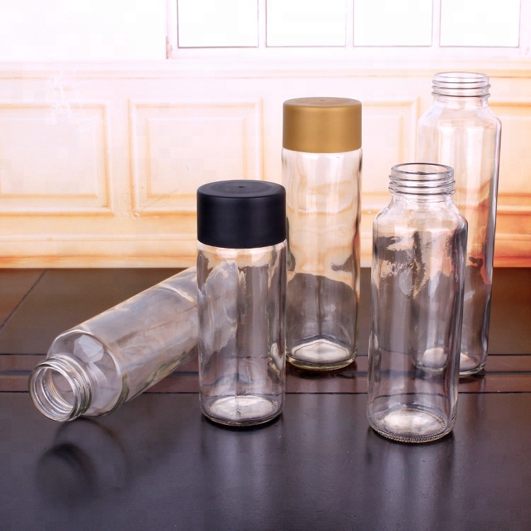 Wholesale Empty clear 500ml 400ml 350ml 300ml 250ml cylinder glass water bottle with plastic screw lid