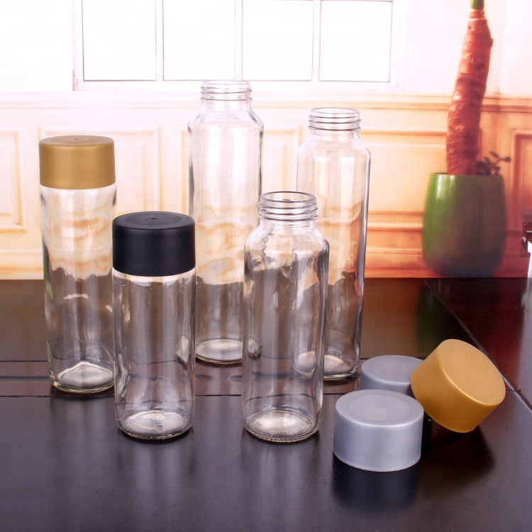 Wholesale Empty clear 500ml 400ml 350ml 300ml 250ml cylinder glass water bottle with plastic screw lid