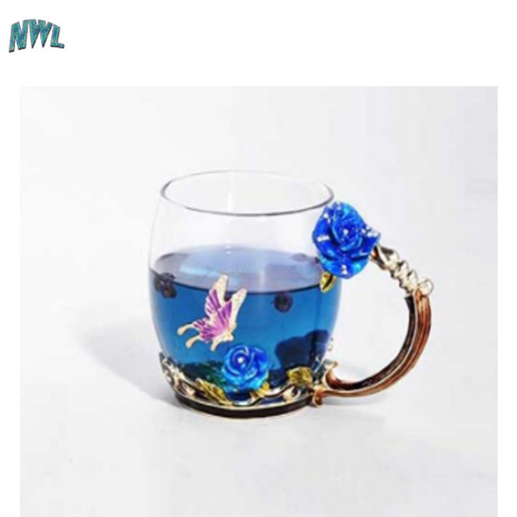 Wholesale Enamel Printed Flower Design Glass Rose Water Tea Cup