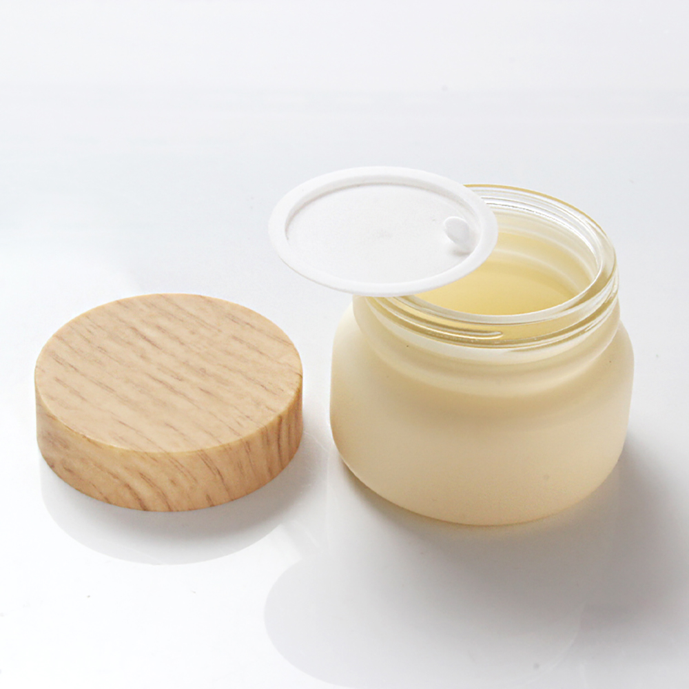 Wholesale Environmental Cosmetic 50g Frosted Glass Jar Bamboo Lids For Skin Care