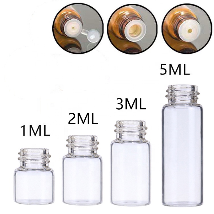 Wholesale Essential Oil Glass Bottle 1ml 2ml 3ml 5ml Mini Sample Clear Amber Glass Vial