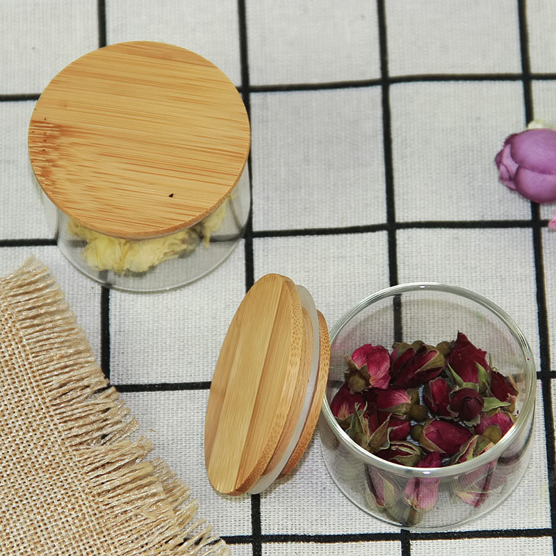 Wholesale Factory Glass Canisters Candy Jar Set Food Airtight Storage Jar Containers Airtight Glass Seal Bamboo Lid