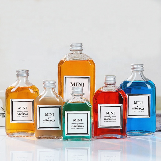 Wholesale Fashion Coffee Tea Bottle 50ml 100ml 200ml 250ml 350ml 500ml Flat Square Juice Glass bottle