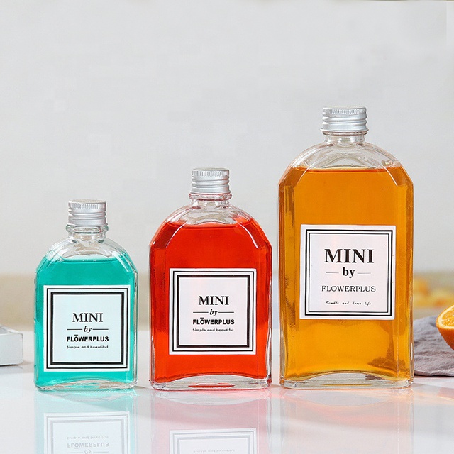 Wholesale Fashion Coffee Tea Bottle 50ml 100ml 200ml 250ml 350ml 500ml Flat Square Juice Glass bottle