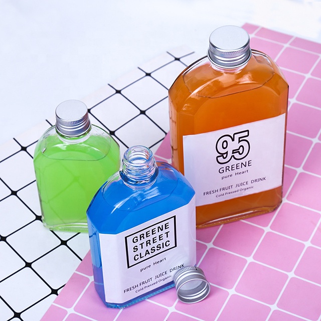 Wholesale Fashion Coffee Tea Bottle 50ml 100ml 200ml 250ml 350ml 500ml Flat Square Juice Glass bottle