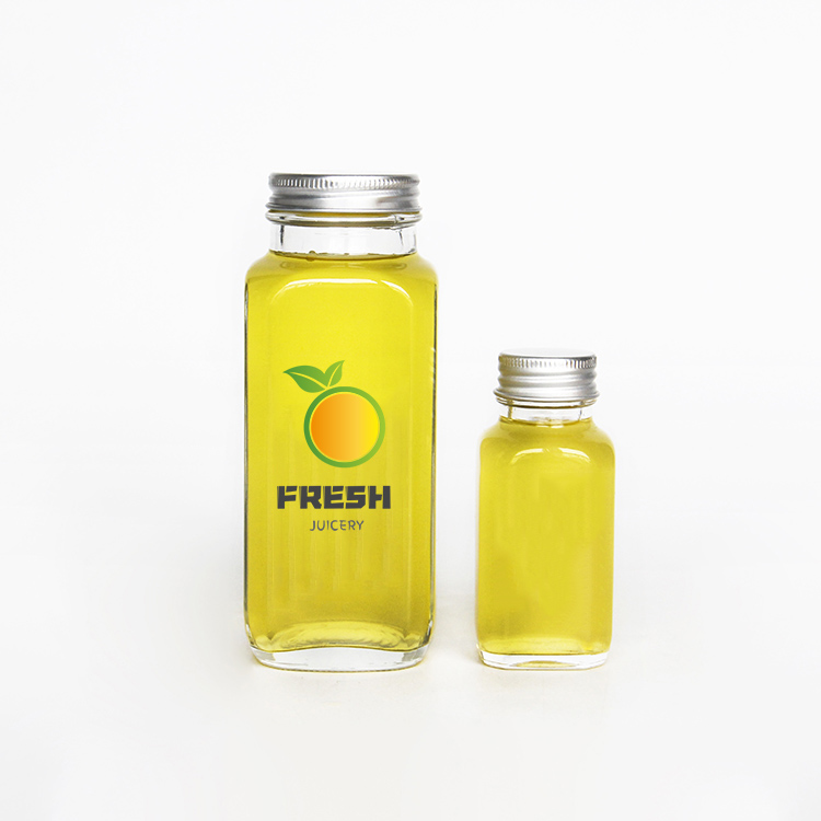 Wholesale Fashion Mini Empty French Square Beverage Bottle For Cold Pressing Lemon Juice Milk Tea