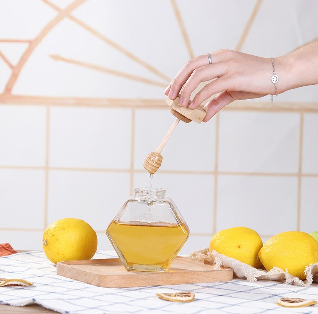 Wholesale Flat Six Glass Sealed Jar Jam Vegetable Bird's Nest Jar 380ml Honey Jar Bamboo Wooden Lid