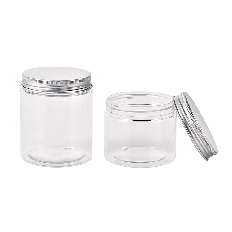 Wholesale Food Grade Plastic Empty Jar Wide Mouth Cosmetic Pet Jars with Aluminum Silver Cap
