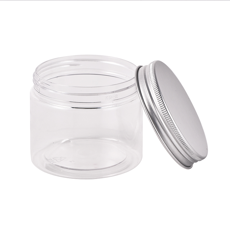 Wholesale Food Grade Plastic Empty Jar Wide Mouth Cosmetic Pet Jars with Aluminum Silver Cap