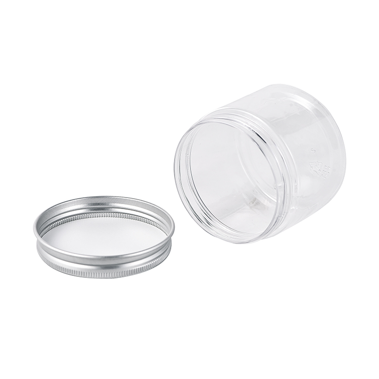 Wholesale Food Grade Plastic Empty Jar Wide Mouth Cosmetic Pet Jars with Aluminum Silver Cap