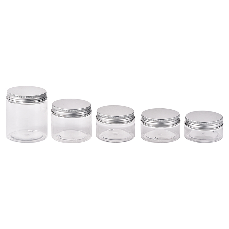 Wholesale Food Grade Plastic Empty Jar Wide Mouth Cosmetic Pet Jars with Aluminum Silver Cap