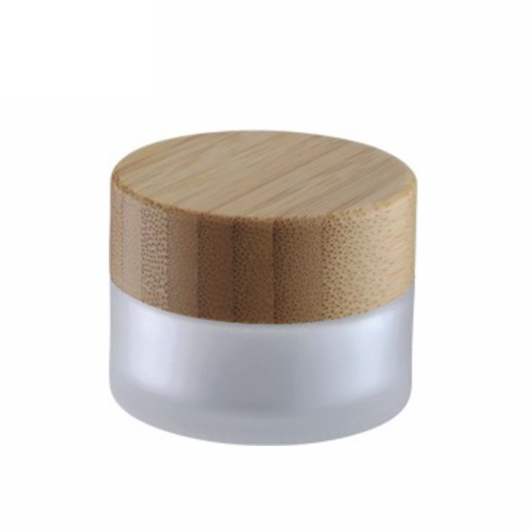 Wholesale Frosted Glass Amber 4 Oz Glass Jar with Bamboo Top Lid