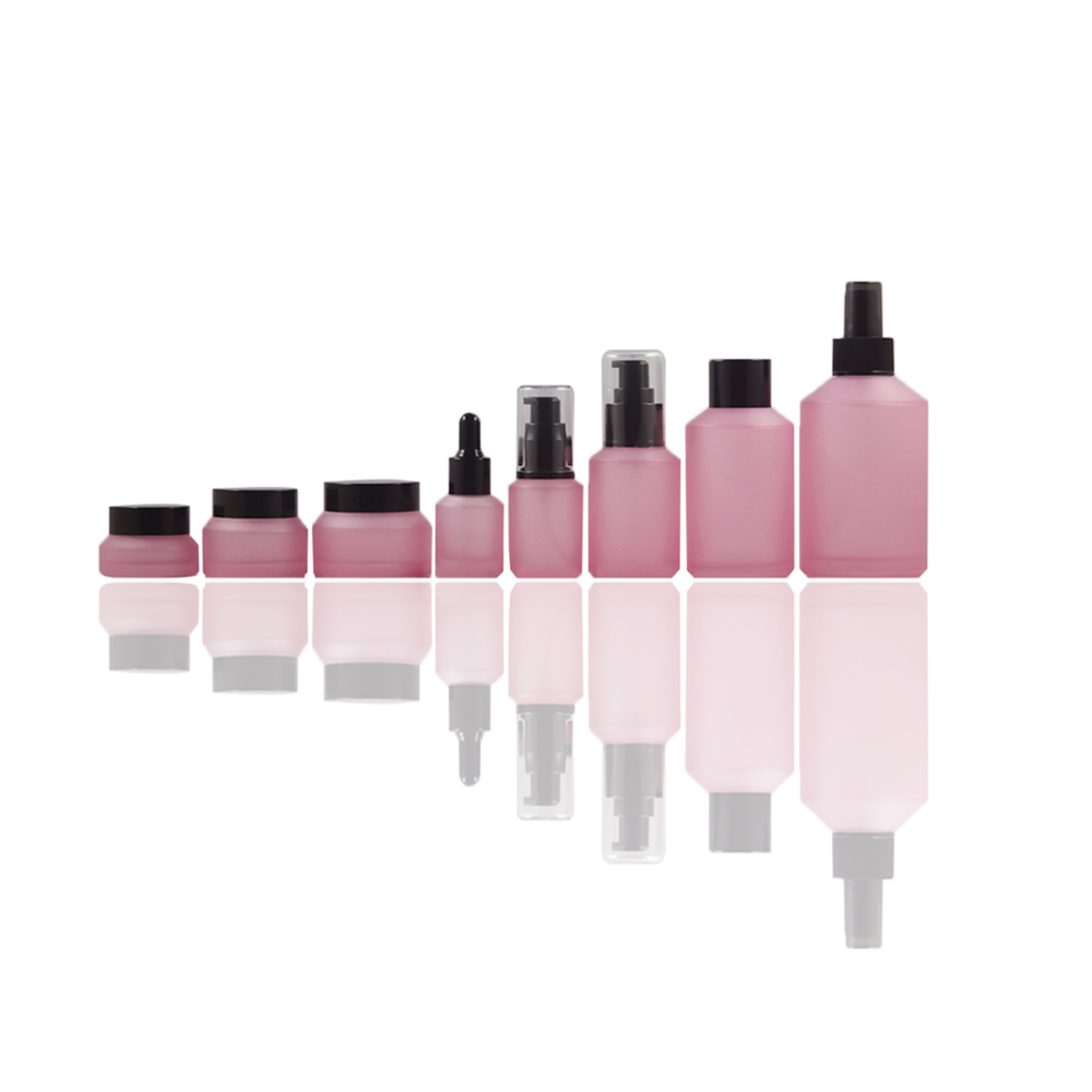 Wholesale Glass Cosmetic Container Pink Glass Jar Glass Bottle