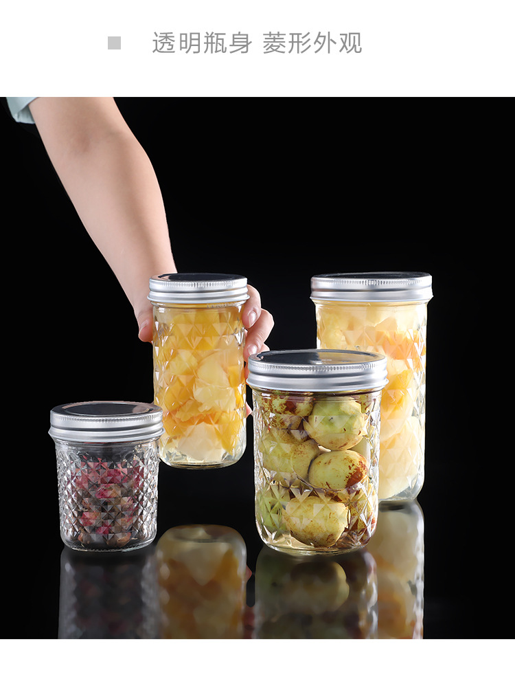 Wholesale Glass Diamond Canned Bottle Jam Jars Luxury Caviar Jam Glass Bottle