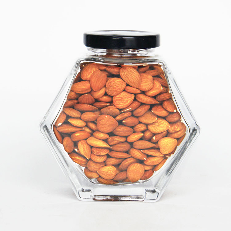 Wholesale Glass Hexagonal Food Storage Jars Honey Jelly Jam Jars with Metal Lids