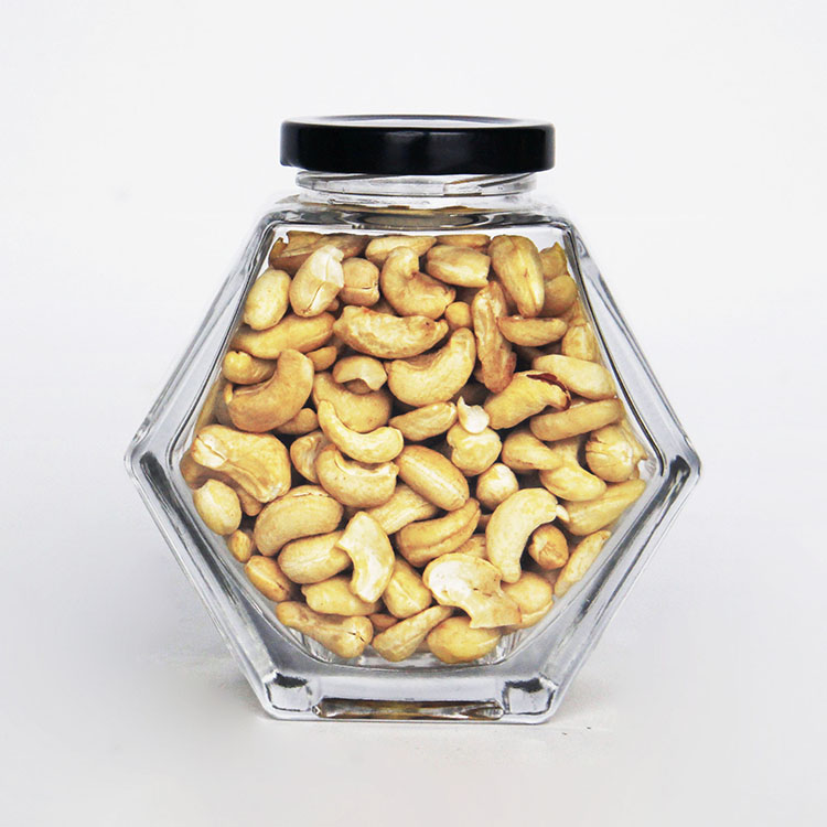 Wholesale Glass Hexagonal Food Storage Jars Honey Jelly Jam Jars with Metal Lids