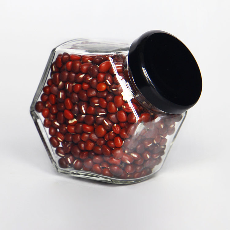 Wholesale Glass Hexagonal Food Storage Jars Honey Jelly Jam Jars with Metal Lids