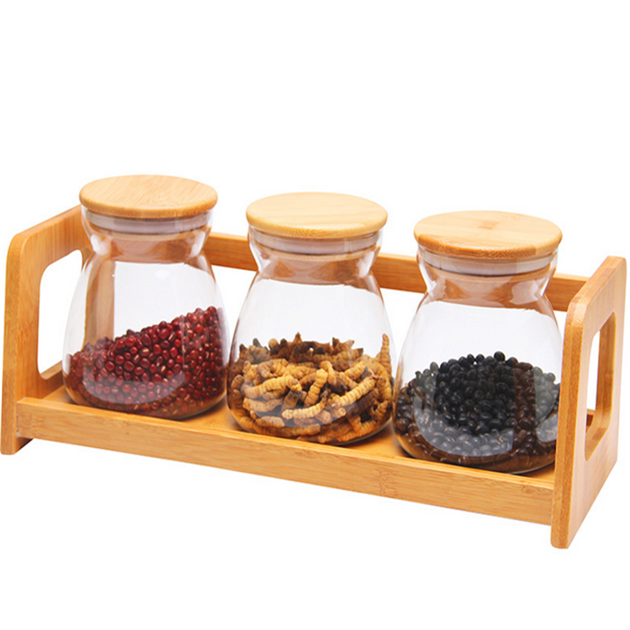 Wholesale Glass Jars And Containers Clear Food Storage Glass Jar 17 oz with Airtight Seal Bamboo Lid