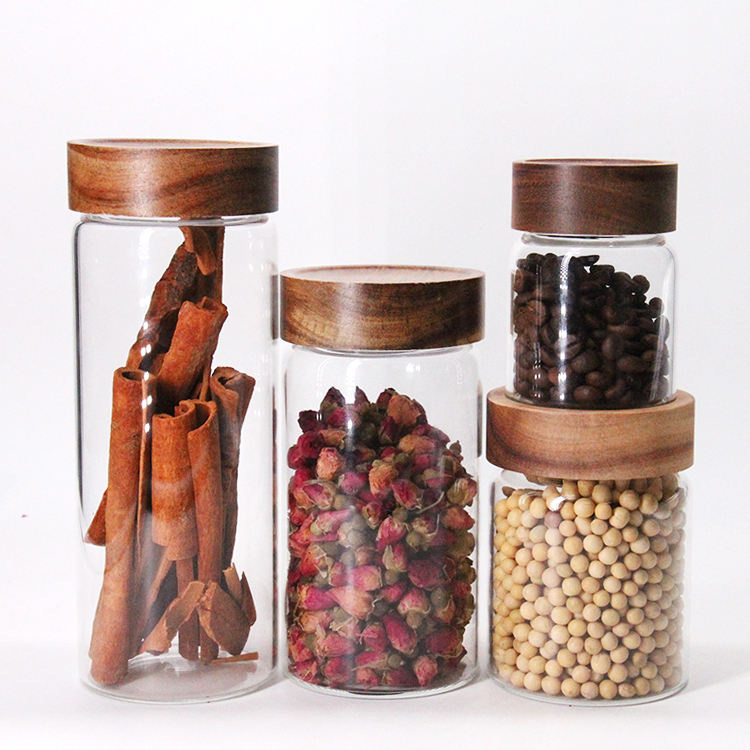Wholesale Glass Storage Jar With Bamboo Lid For Kitchen Glass Jar Round