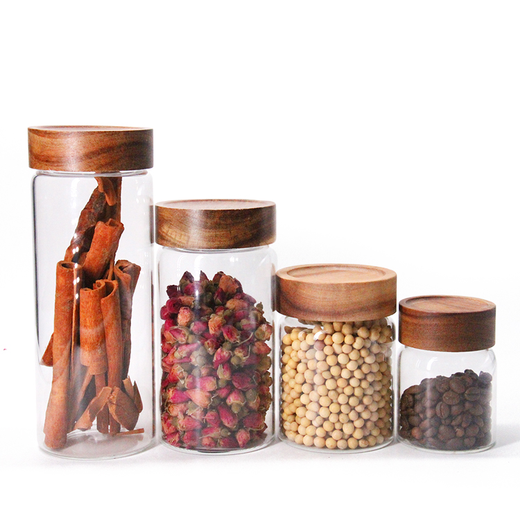 Wholesale Glass Storage Jar With Bamboo Lid For Kitchen Glass Jar Round