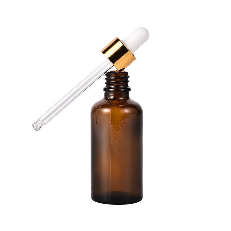 Wholesale Glass essential oil bottle Cosmetic packaging amber serum essential oil glass dropper bottle with silver golden cap