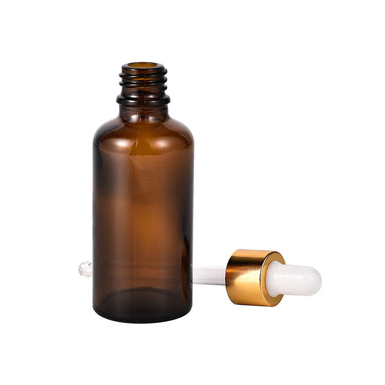 Wholesale Glass essential oil bottle Cosmetic packaging amber serum essential oil glass dropper bottle with silver golden cap