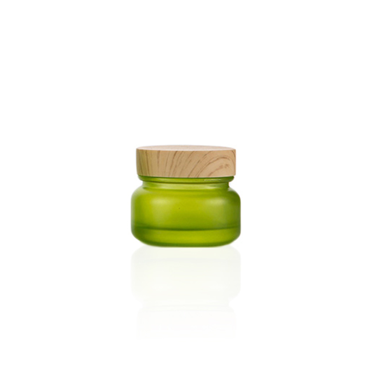 Wholesale Green Bottle 50g 50ml 110ml 150ml Frosted Glass Cosmetics Set Bottles With Bamboo Lids