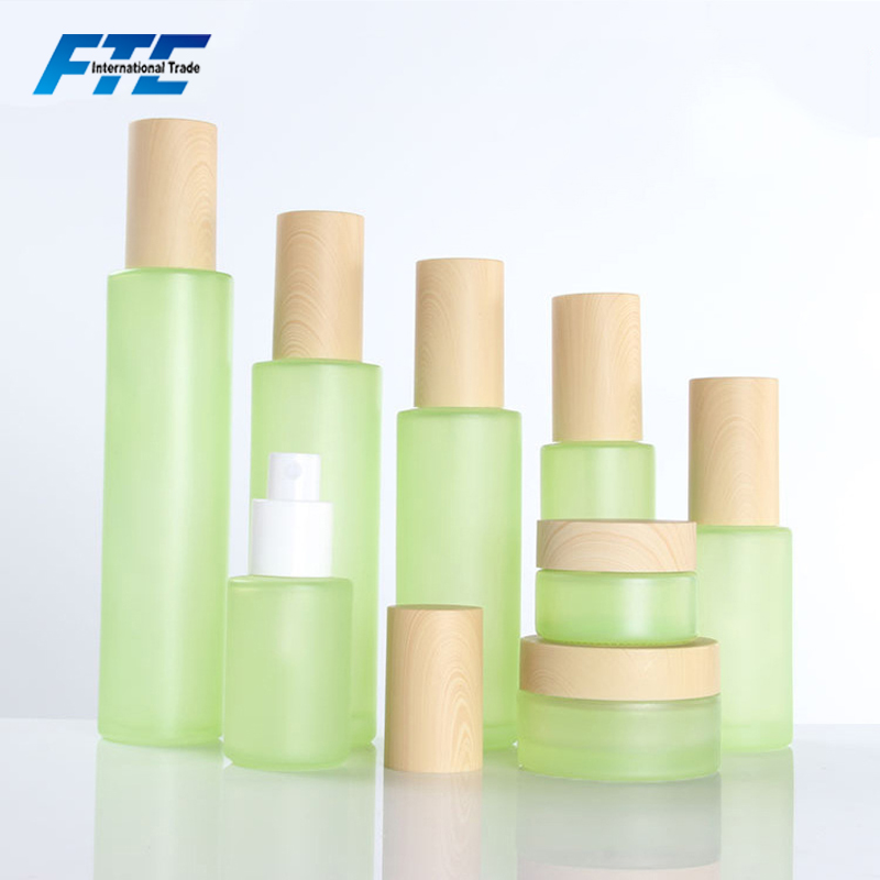 Wholesale Green Fine Mist Spray Bottle Frosted Glass Hand Cream Jar Cosmetic Glass Lotion Bottle