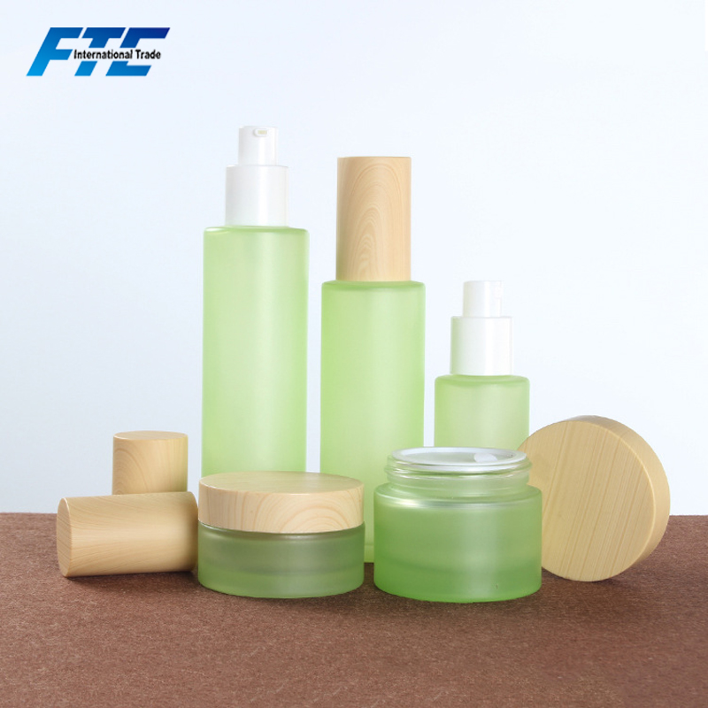 Wholesale Green Fine Mist Spray Bottle Frosted Glass Hand Cream Jar Cosmetic Glass Lotion Bottle