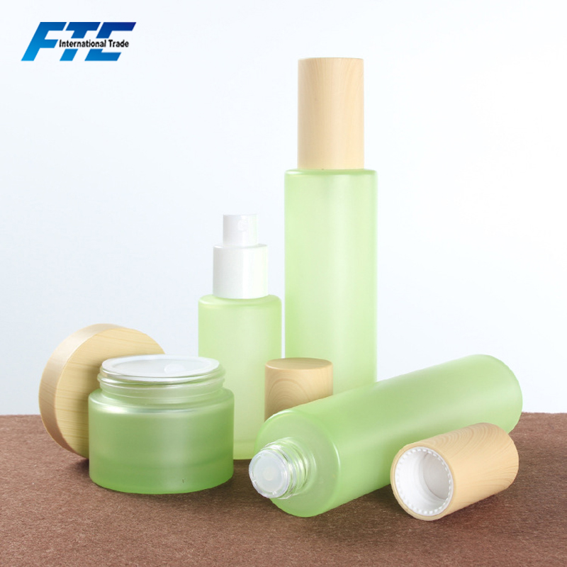 Wholesale Green Fine Mist Spray Bottle Frosted Glass Hand Cream Jar Cosmetic Glass Lotion Bottle