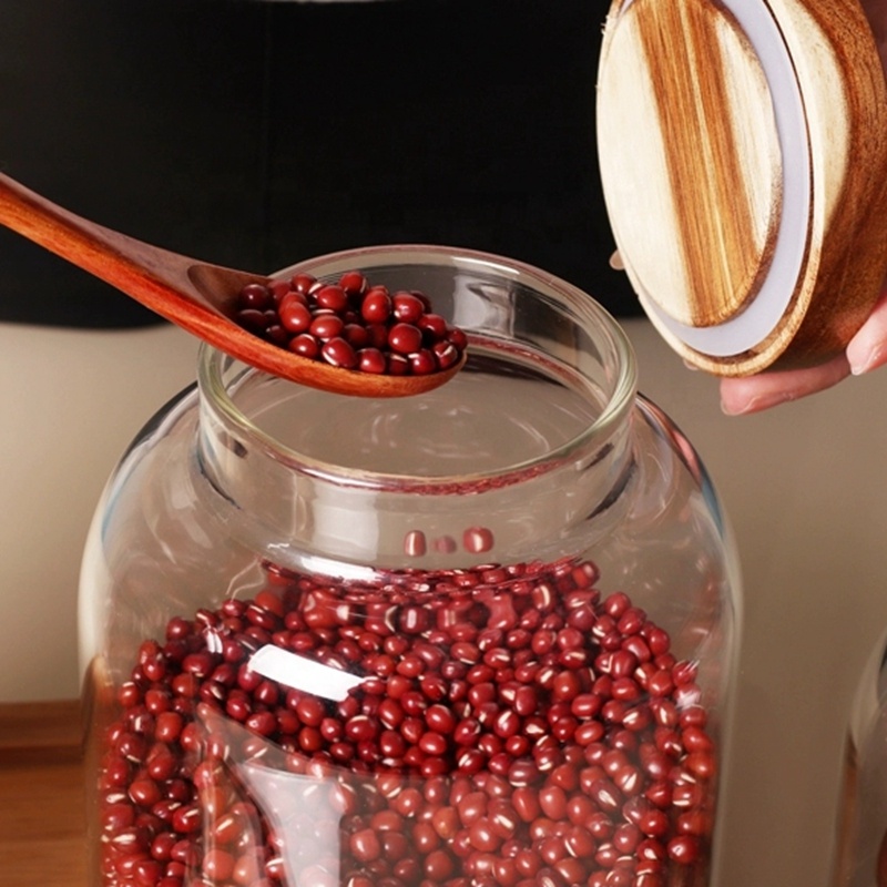 Wholesale Hand Blown Clear Wide Mouth Borosilicate Glass Jar With Sealed Wood Lid