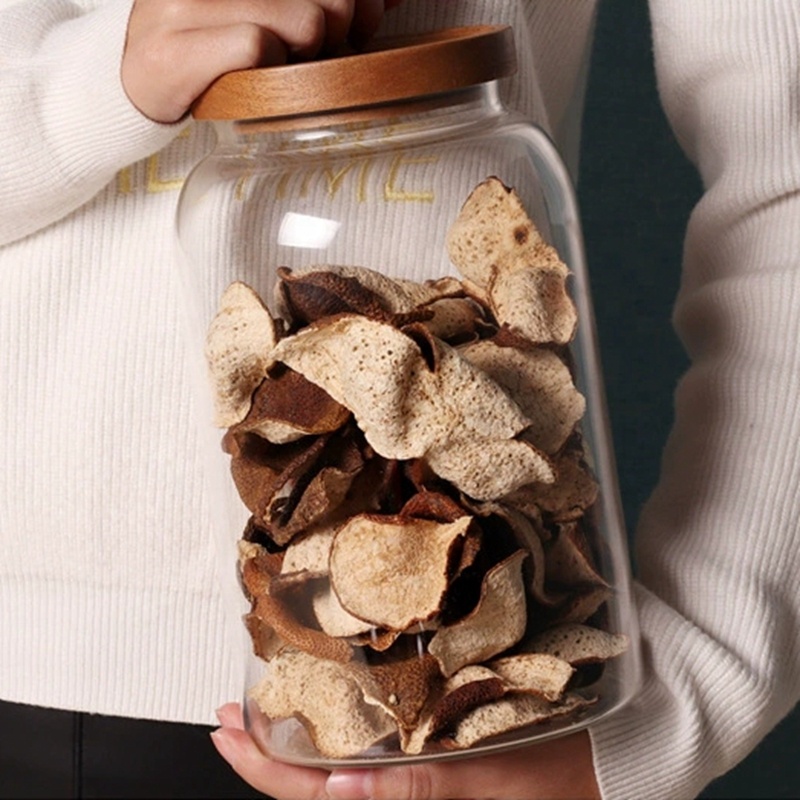 Wholesale Hand Blown Clear Wide Mouth Borosilicate Glass Jar With Sealed Wood Lid