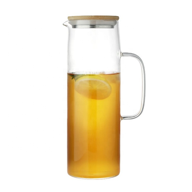 Wholesale Handmade Borosilicate Glass Heat Resistant Drinking Glass Water Pitcher Jug With Bamboo Lid
