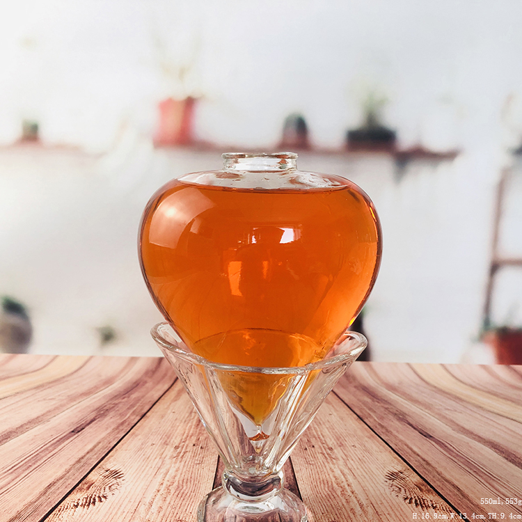 Wholesale Heart Shape Rum bottle Sizes Extra Flint Glass Liquor Bottle