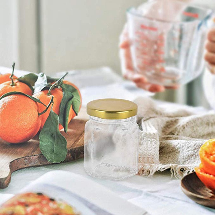 Wholesale Hexagon 3 oz 90 ml Mini Glass Canning Jars Jam Jars with Lids