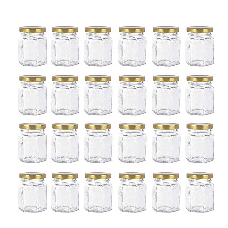Wholesale Hexagon 3 oz 90 ml Mini Glass Canning Jars Jam Jars with Lids