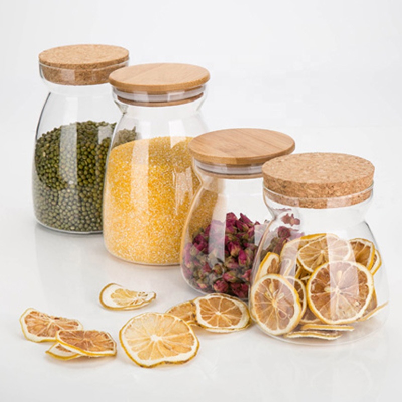 Wholesale High Borosilicate Glass Bamboo Lid Kitchen Storage Sealed Glass Jar