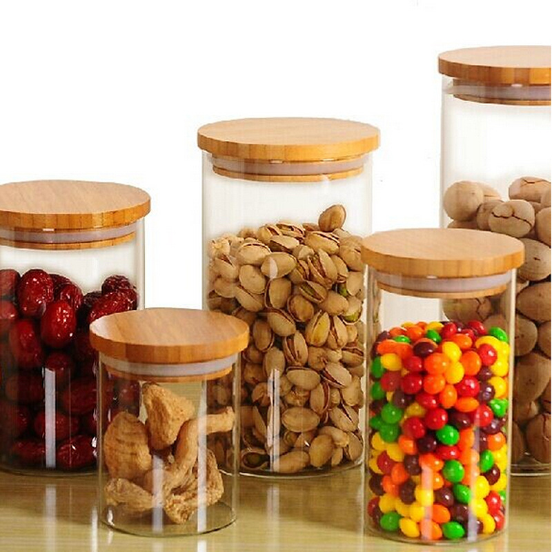 Wholesale High Borosilicate Glass Jars Grain Storage Kitchen Food Grain Rice Container Herb Storage Container With Bamboo Lid