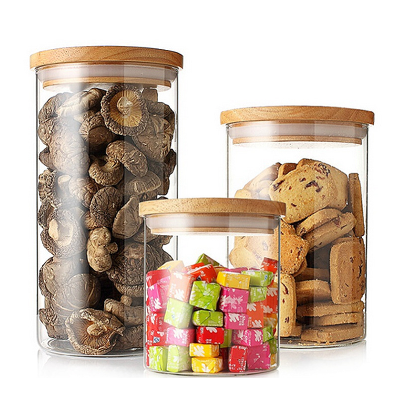 Wholesale High Borosilicate Glass Jars Grain Storage Kitchen Food Grain Rice Container Herb Storage Container With Bamboo Lid