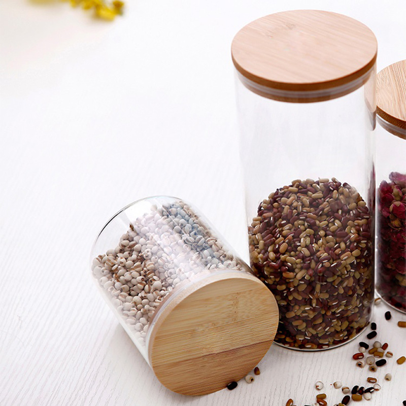 Wholesale High Borosilicate Glass Jars Grain Storage Kitchen Food Grain Rice Container Herb Storage Container With Bamboo Lid