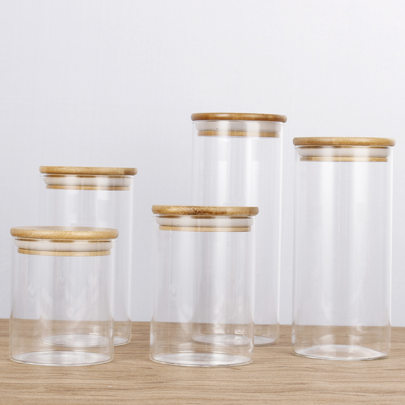 Wholesale High Borosilicate Kitchen Storage Glass Spice Jar Sets With Bamboo lid